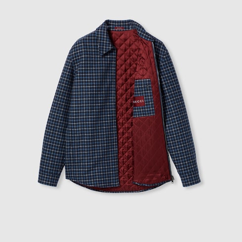 Wool flannel zip jacket with embroidery 