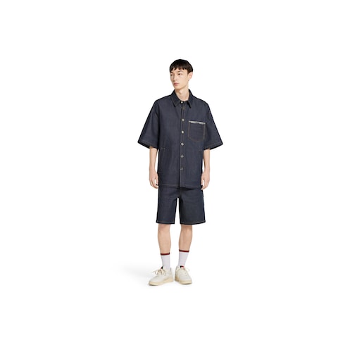 Camicia in denim cimosato di cotone con logo
