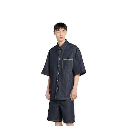 Camicia in denim cimosato di cotone con logo