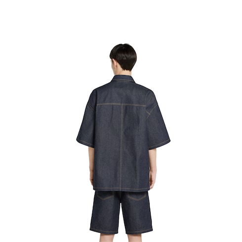 Camicia in denim cimosato di cotone con logo
