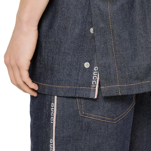 Camicia in denim cimosato di cotone con logo