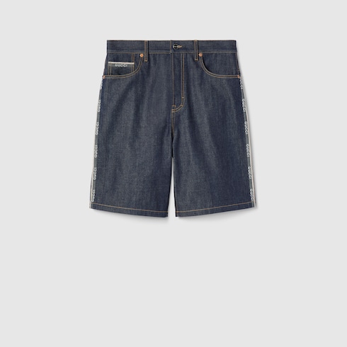 Short en denim à liseré en coton avec logo
