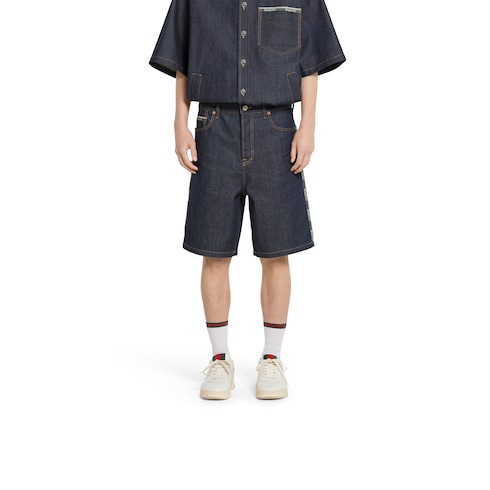 Short en denim à liseré en coton avec logo