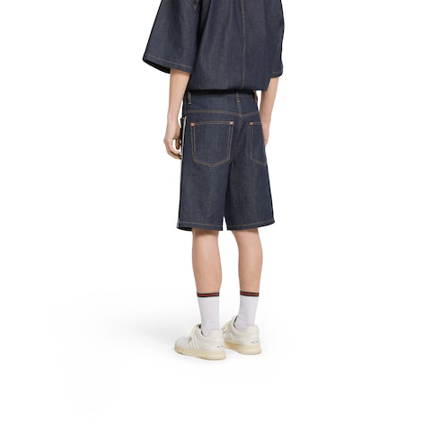 Short en denim à liseré en coton avec logo
