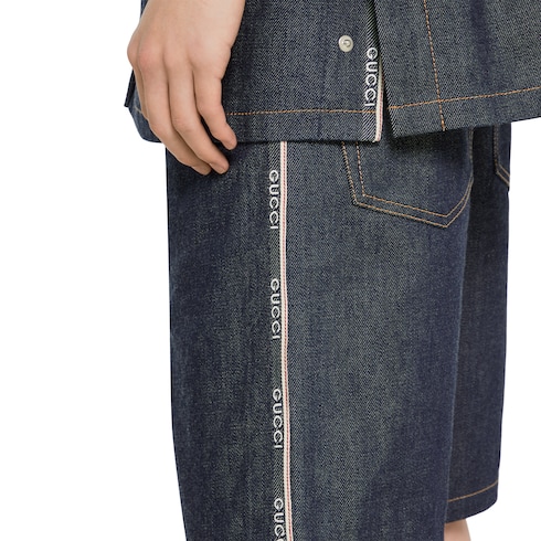 Short en denim à liseré en coton avec logo