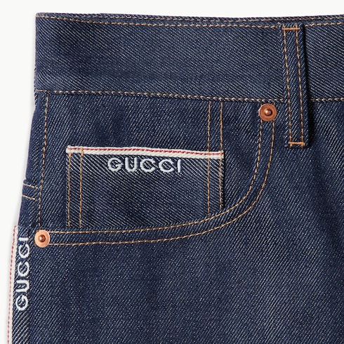 Short en denim à liseré en coton avec logo