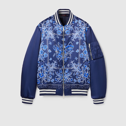 Jacke aus Satin mit Print und Reißverschluss