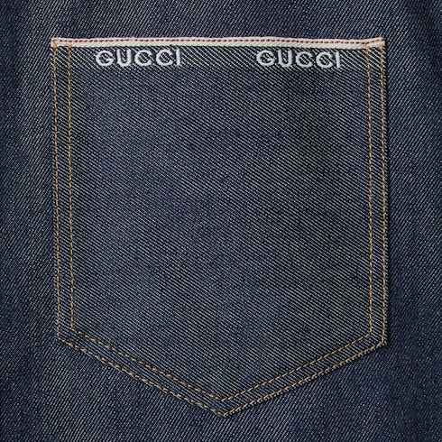 Camicia in denim cimosato di cotone con logo