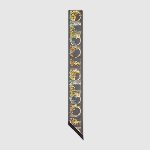 Printed silk twill neck bow
