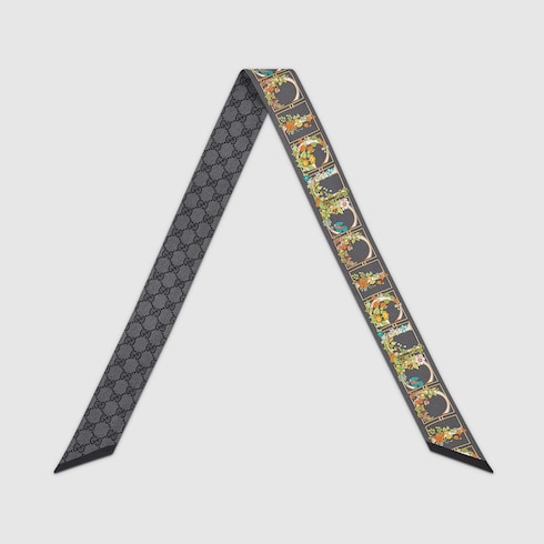 Printed silk twill neck bow