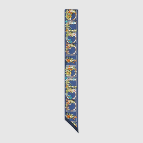 Printed silk twill neck bow