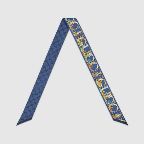 Printed silk twill neck bow