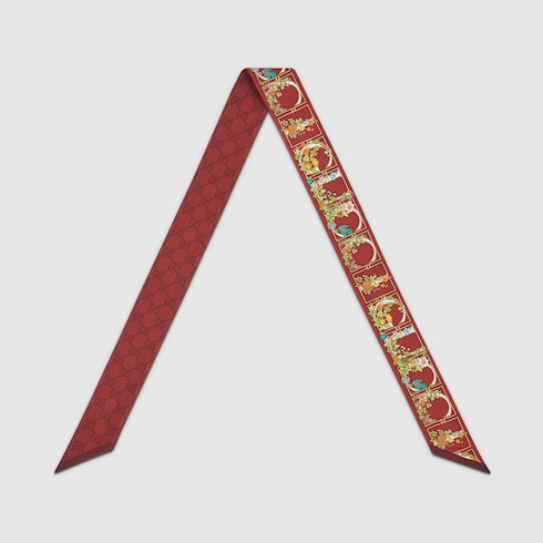 Printed silk twill neck bow