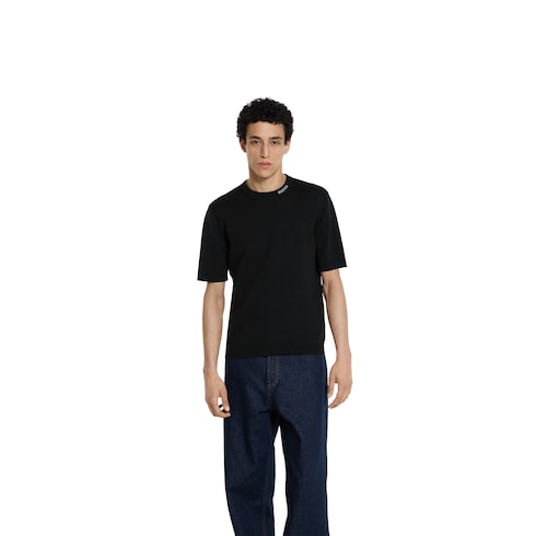 T-shirt in seta e cotone con intarsio Gucci