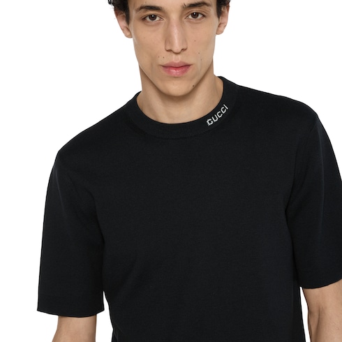 T-shirt in seta e cotone con intarsio Gucci