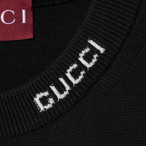 T-shirt in seta e cotone con intarsio Gucci