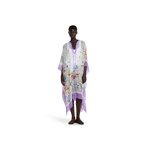 Printed silk cape dress