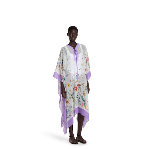 Printed silk cape dress