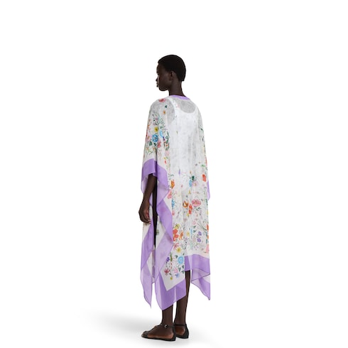 Printed silk cape dress