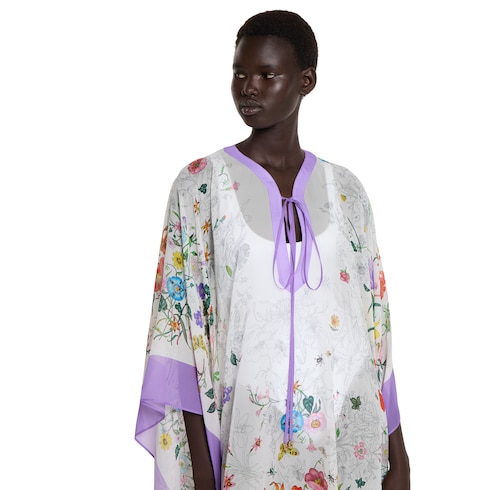 Printed silk cape dress