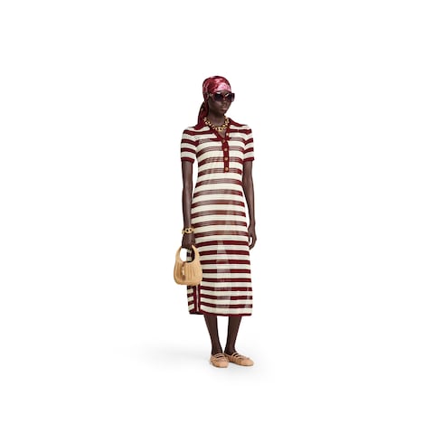 Robe en maille de coton torsadée à rayures