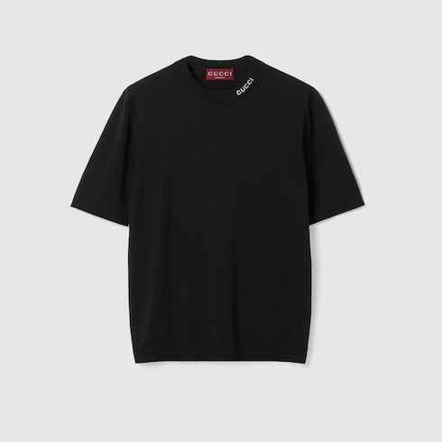 T-shirt in seta e cotone con intarsio Gucci
