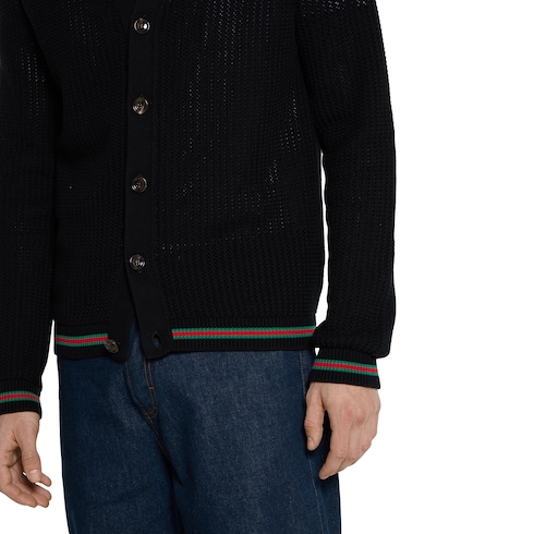 Cardigan in maglia di cotone con nastro Web