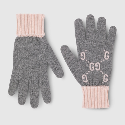GG cashmere jacquard gloves
