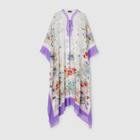 Printed silk cape dress