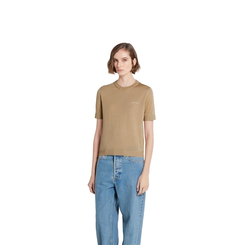 Top in cashmere e seta con intarsio