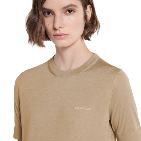 Top in cashmere e seta con intarsio
