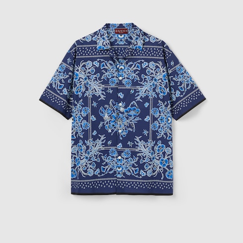 Printed cotton poplin bowling shirt