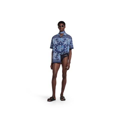 Printed cotton poplin bowling shirt