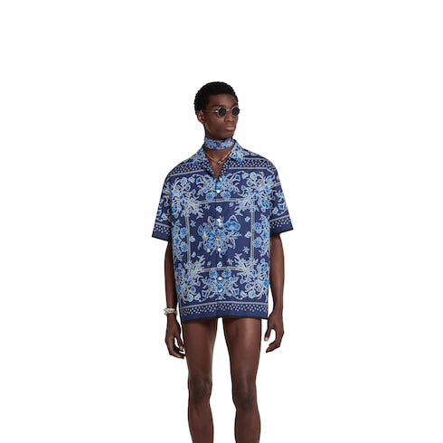 Printed cotton poplin bowling shirt