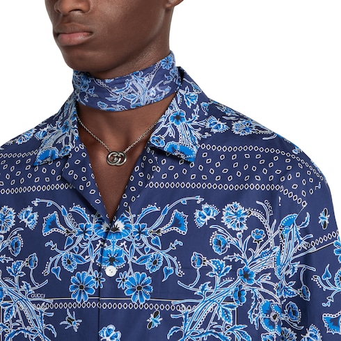 Printed cotton poplin bowling shirt
