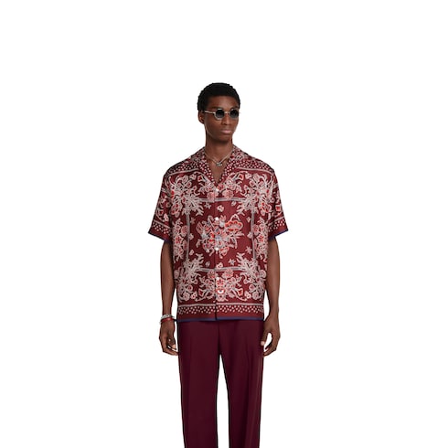 Printed silk twill bowling shirt