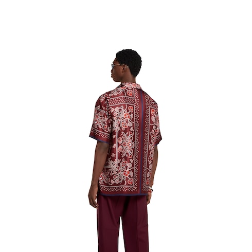 Printed silk twill bowling shirt