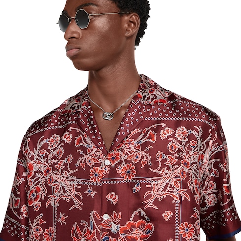 Printed silk twill bowling shirt