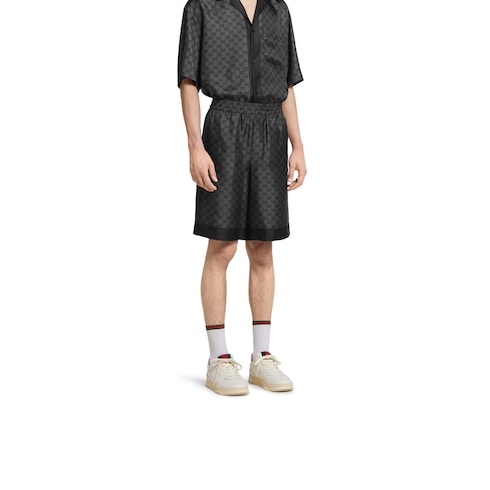 Printed silk twill shorts