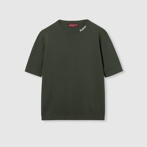 T-shirt in maglia di cotone e seta con intarsio