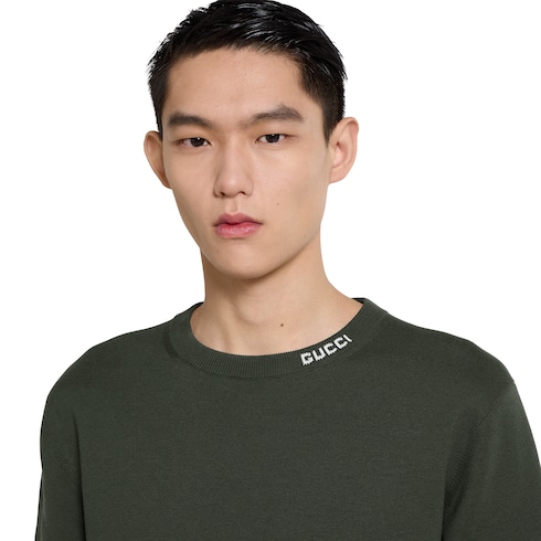 T-shirt in maglia di cotone e seta con intarsio