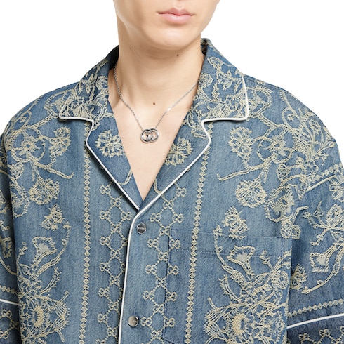 Camicia in denim délavé GG jacquard