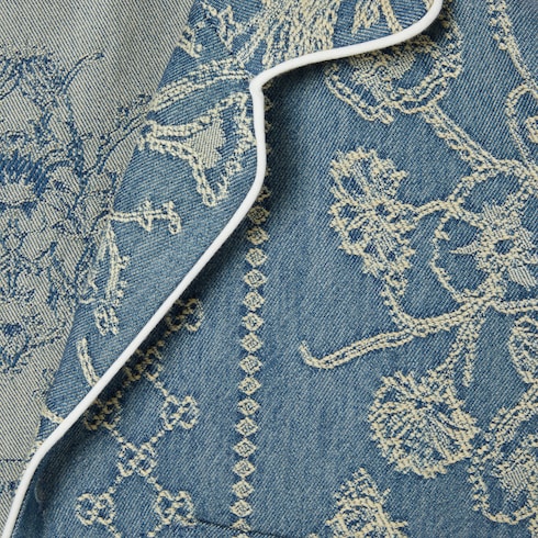 Camicia in denim délavé GG jacquard