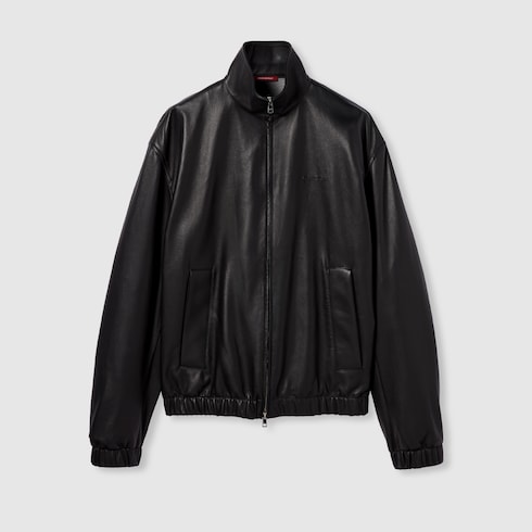 Leather bomber jacket with logo