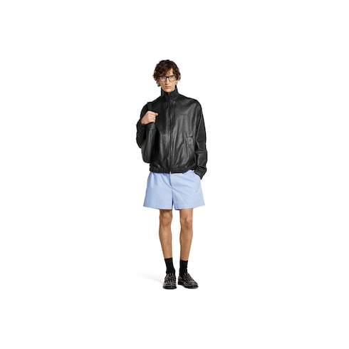 Leather bomber jacket with logo