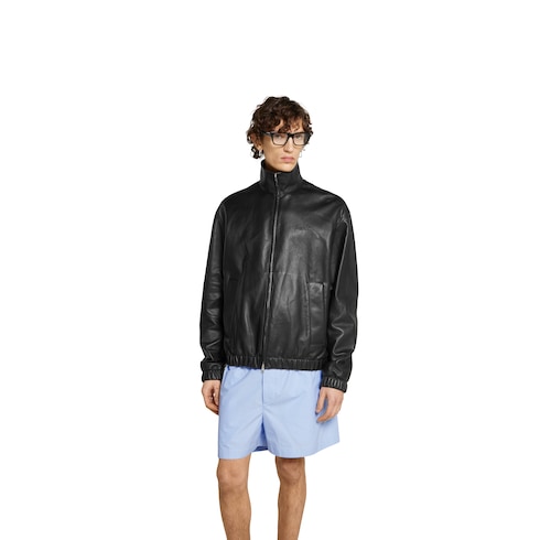 Leather bomber jacket with logo