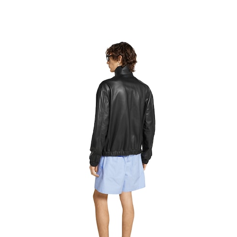 Leather bomber jacket with logo