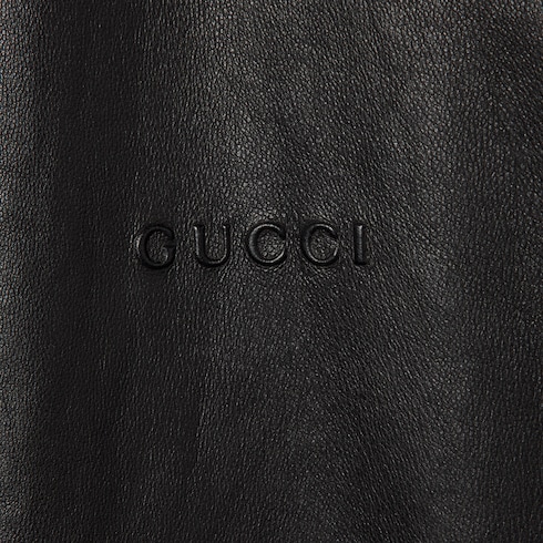 Leather bomber jacket with logo