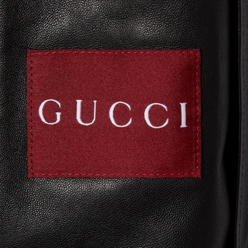 Leather bomber jacket with logo