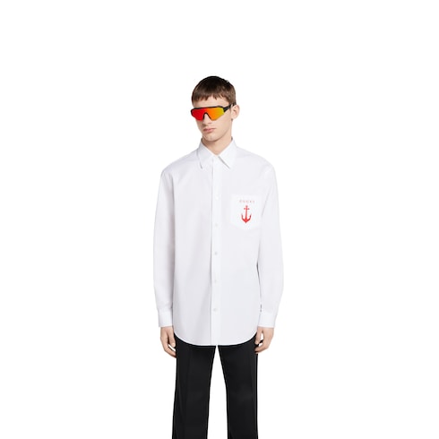 Cotton poplin shirt with embroidery
